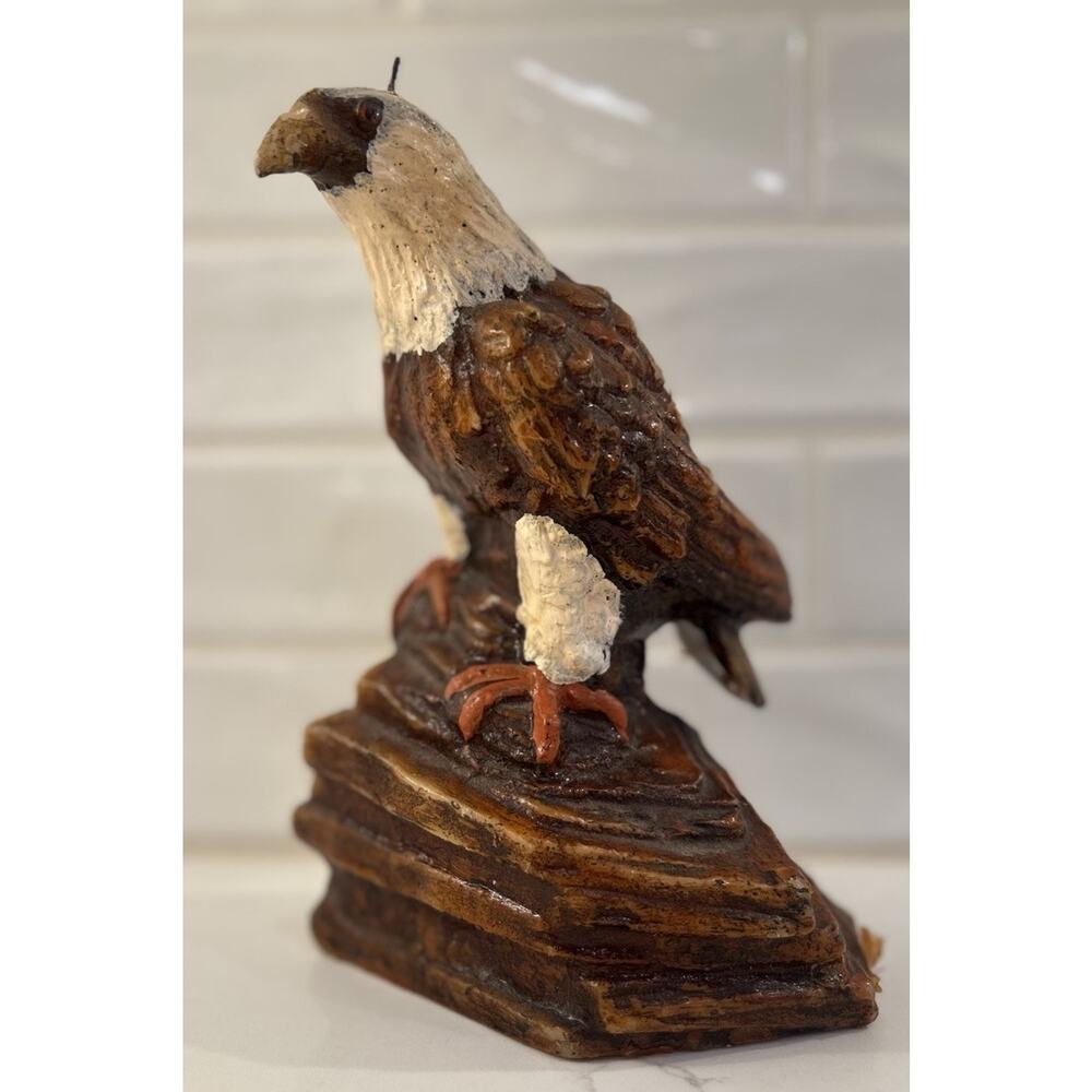 Vintage MCM Bald Eagle Wax Candle Carved Painted Patriotic USA Wildlife Statue